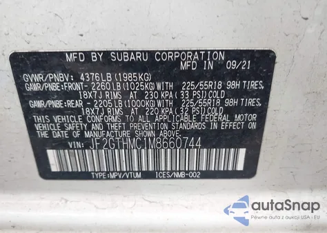 2021 Subaru Crosstrek Limited из США, поврежденный, VIN JF2GTHMC1M8660744